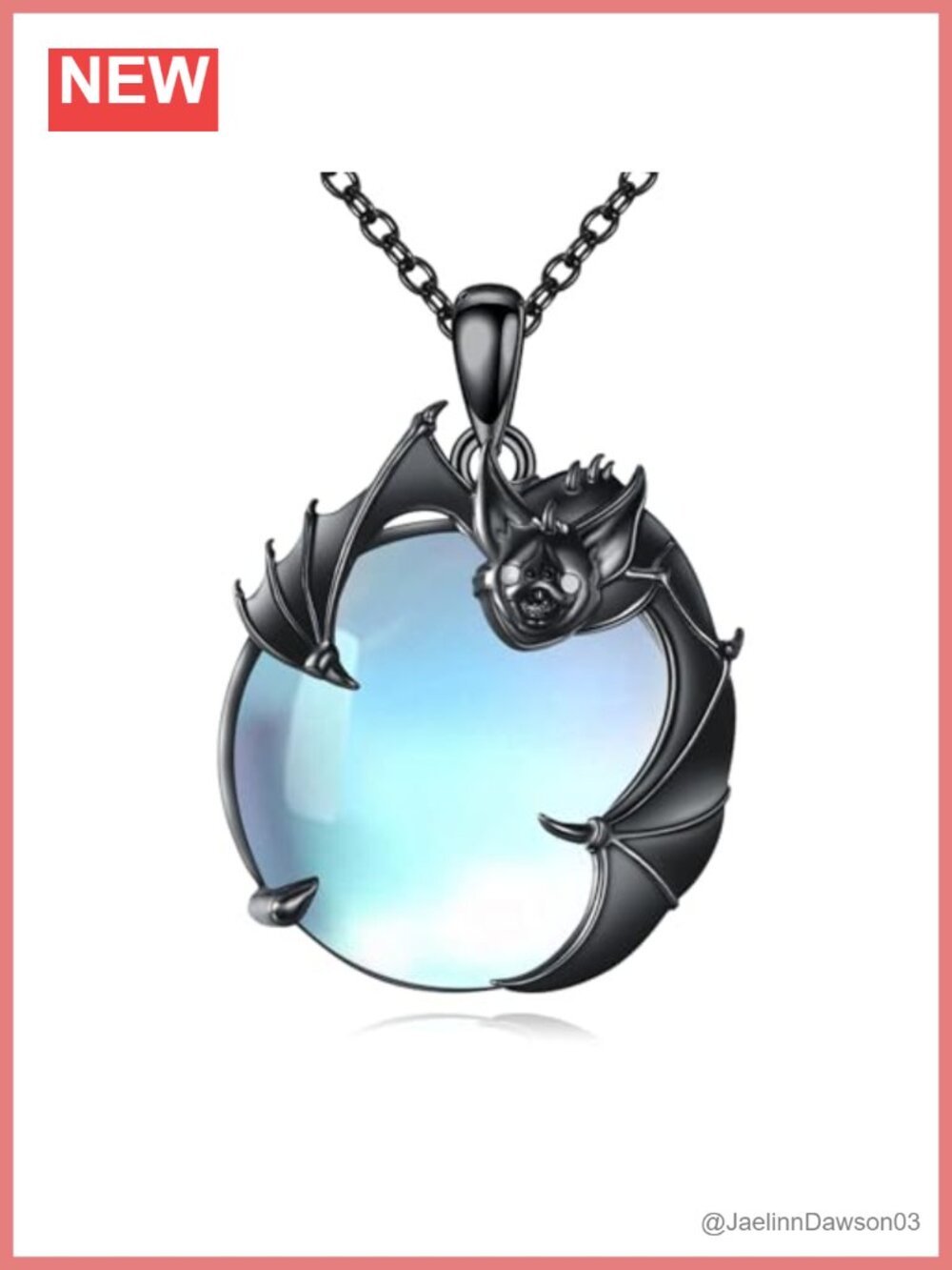 Sterling Silver Bat Moonstone Pendant Necklace 20in Adjustable Chain